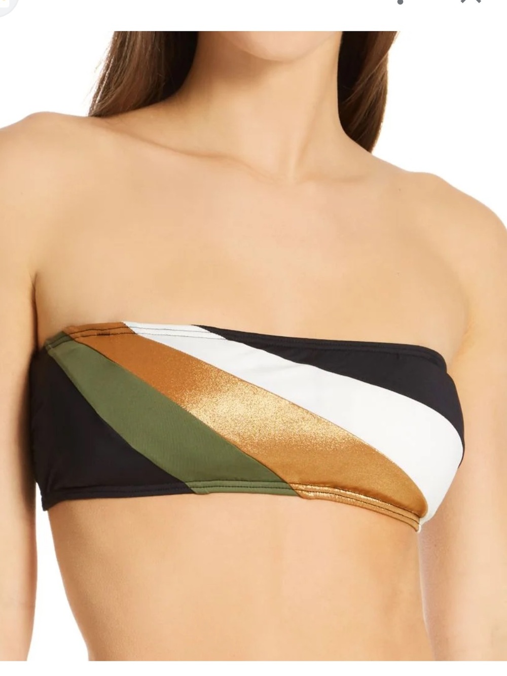 New Small Vince Camino Gold Shimmer Color Block Convertible Bandeau Bikini Top
